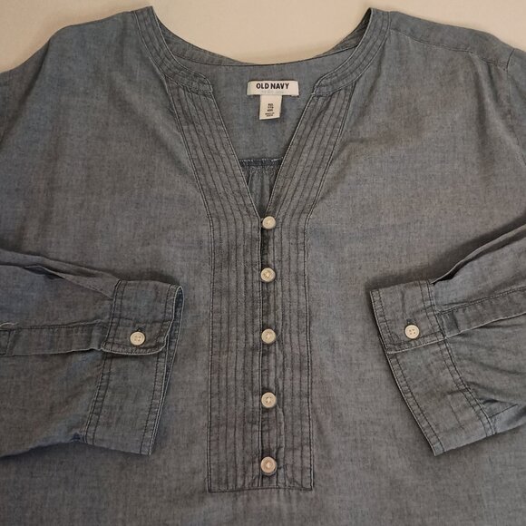 Old Navy Women’s Blue Cotton Pullover Buttoned Front V-Neck Top Size XXL - Picture 4 of 15